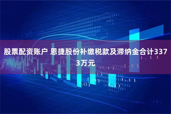 股票配资账户 恩捷股份补缴税款及滞纳金合计3373万元